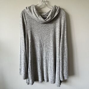 Sharagano Cowl Neck Sweater Womens Large Hearther Gray Soft Knit Fall Top Blouse